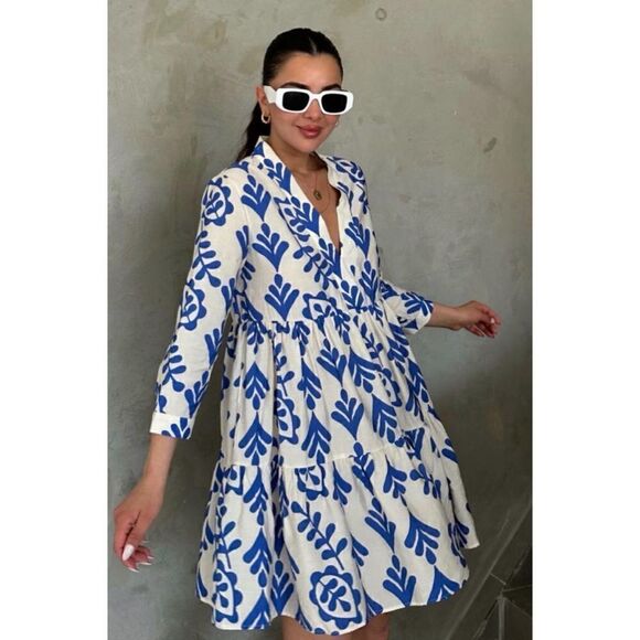 Zara  ECRU PRINTED SHORT DRESS Size S - Picture 4 of 10